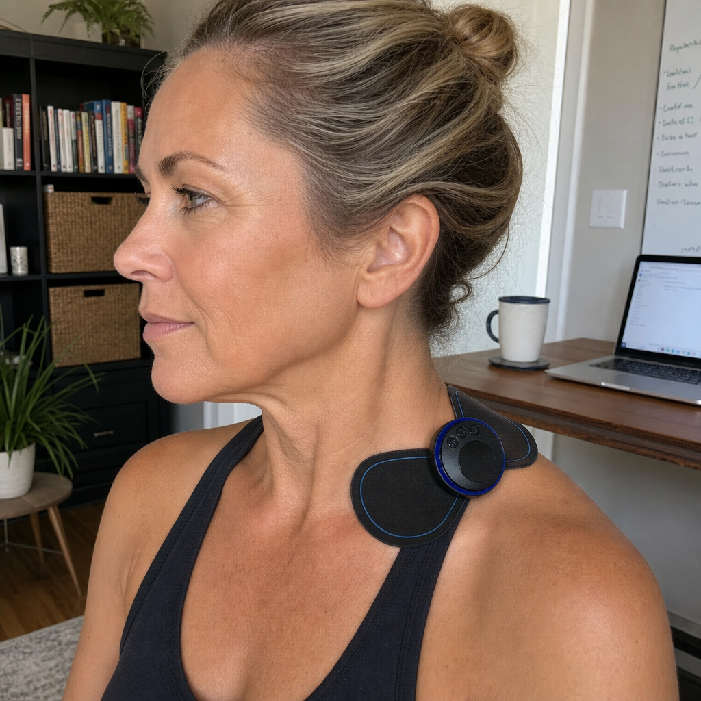 Velora Pulse™ — Mini Masajeador Portátil para Cuello y Hombros | 19 Intensidades